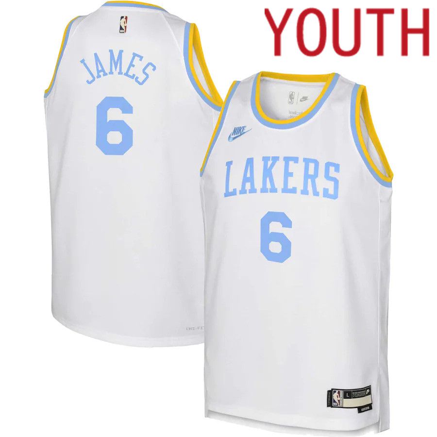 Youth Los Angeles Lakers #6 LeBron James Nike White Classic Edition 2022-23 Swingman NBA Jersey->youth nba jersey->Youth Jersey